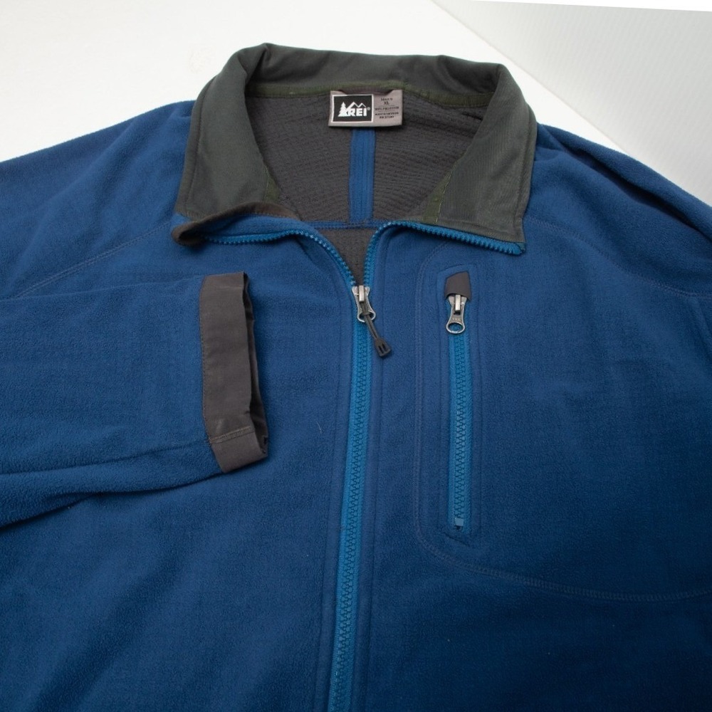 REI Fleece Jacket Men XL Blue Full Zip Grid Interior Outdoor 816987